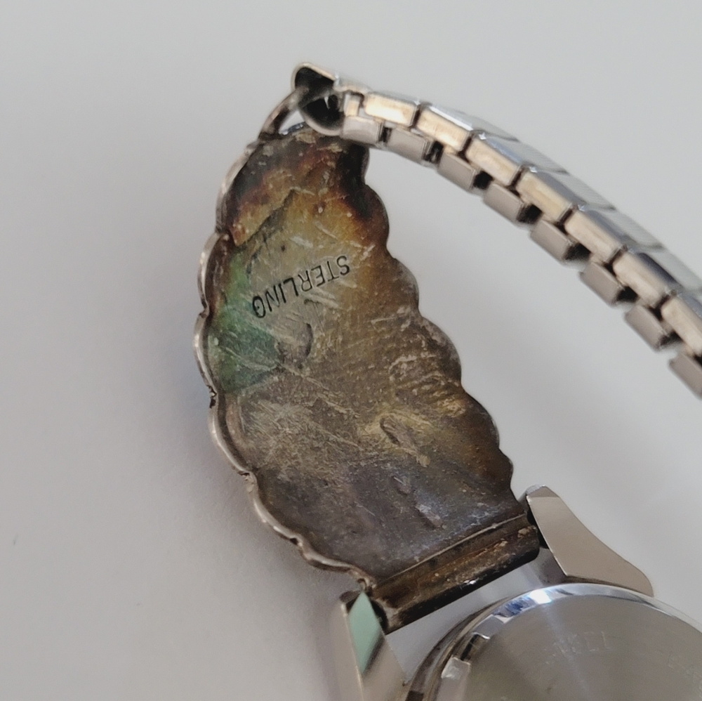 H Signed Southwest Traditions sterling silver with turquoise Watch - Picture 6 of 6